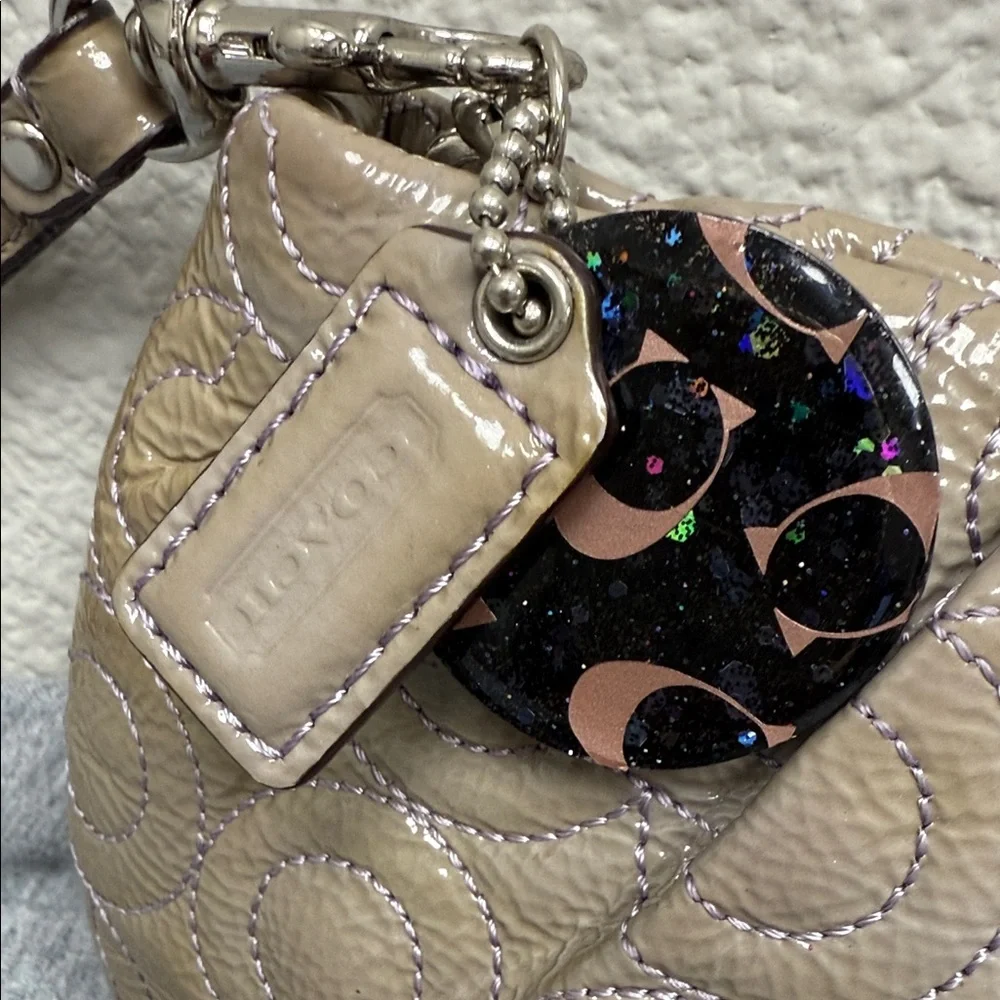 Coach Taupe Quilted Patent Wristlet Clutch